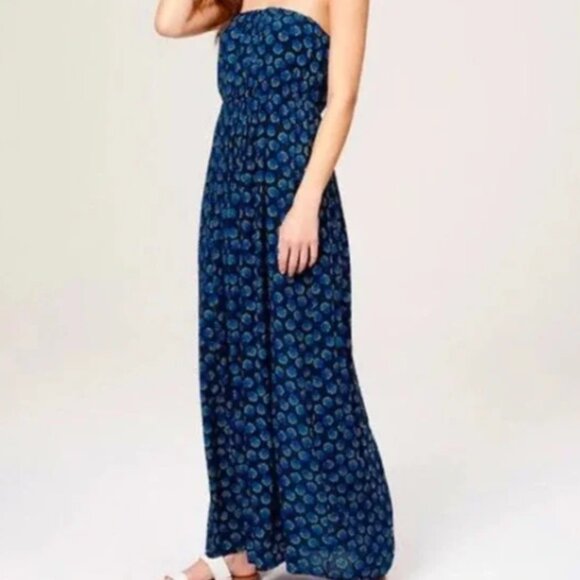 LOFT Beach Strapless Maxi Dress Blue Ocean Floral NWT XXS Petite Beachy Boho - Picture 1 of 10